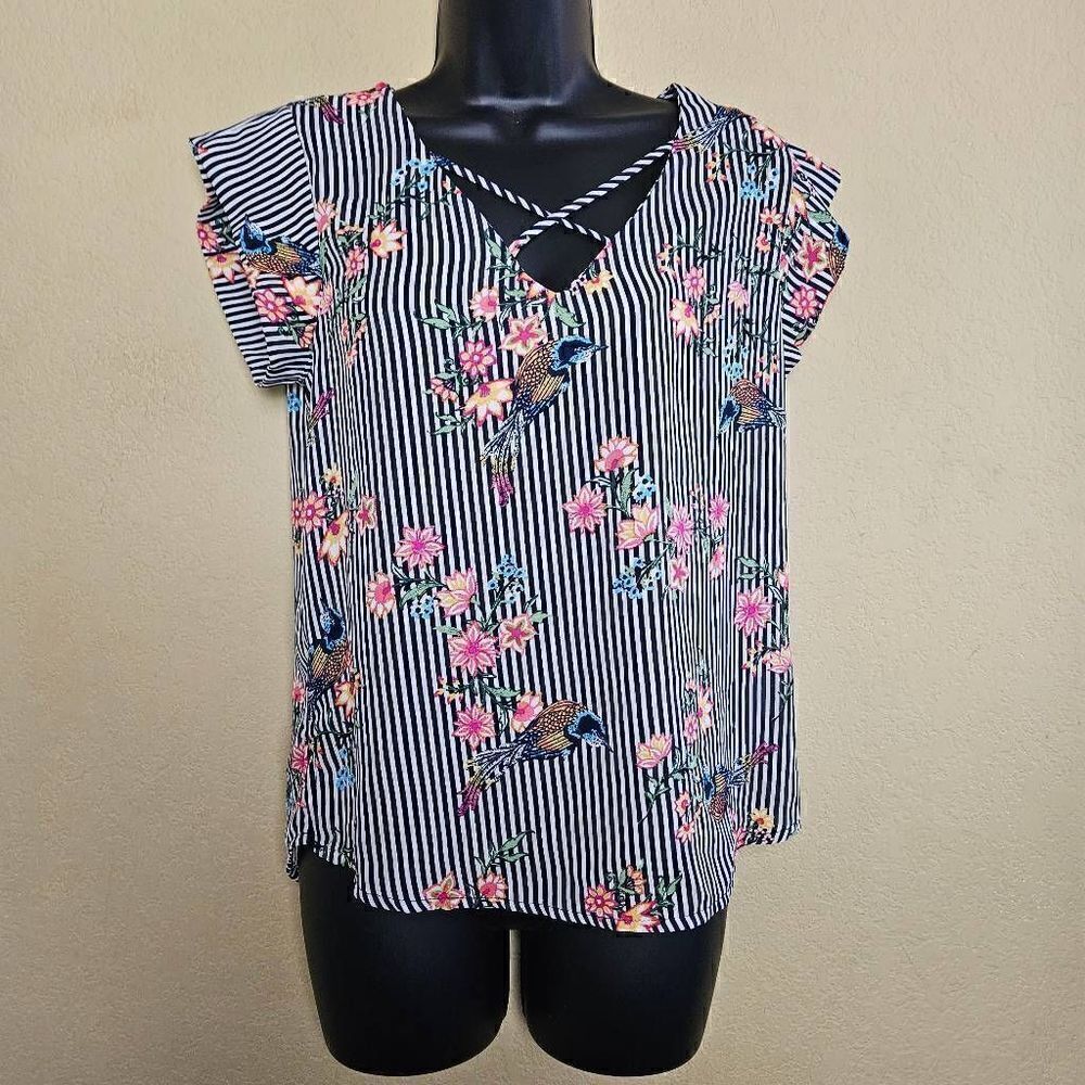 Lily White Floral Striped Blouse